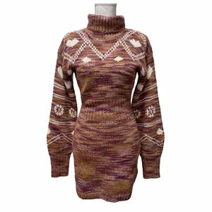Love Shack Fancy Pacifica Knit Turtleneck Mini Dress Size XS Wool Blend Rosewood